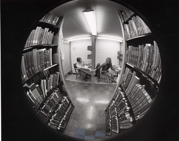 Students studying in tiers, Albion College (Special Collections)